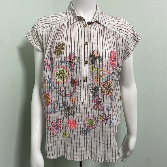 ANTHROPOLOGIE Pilcro Serena Surf Henley Linen Blend Blouse Size XS - Picture 4 of 10